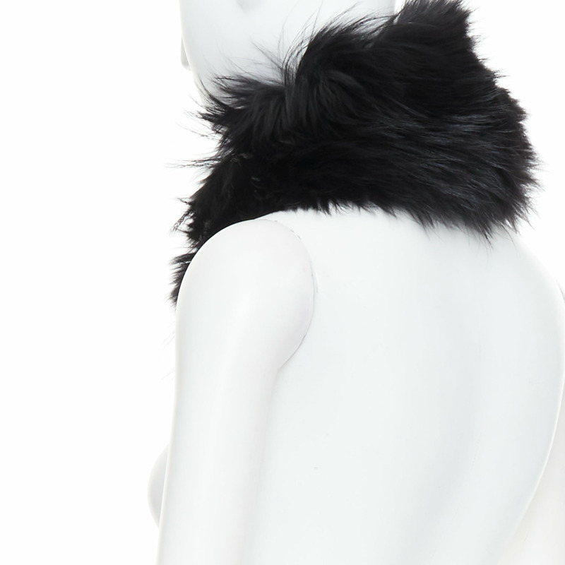 LOUIS VUITTON 2019 Stephen Sprouse black fur brown leopard graffiti collar scarf-5