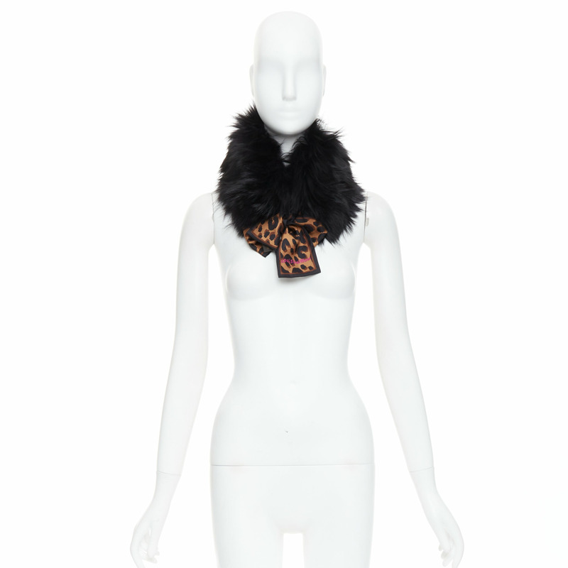 LOUIS VUITTON 2019 Stephen Sprouse black fur brown leopard graffiti collar scarf-8