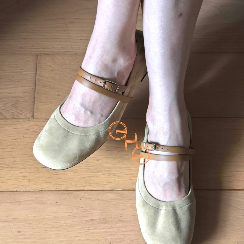 愛馬仕芭蕾舞鞋，平底鞋Joy flat  / 沙色/ 猄皮  /37.5 ( 全新)-2