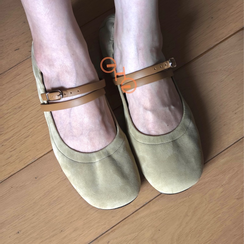 愛馬仕芭蕾舞鞋，平底鞋Joy flat  / 沙色/ 猄皮  /37.5 ( 全新)-3