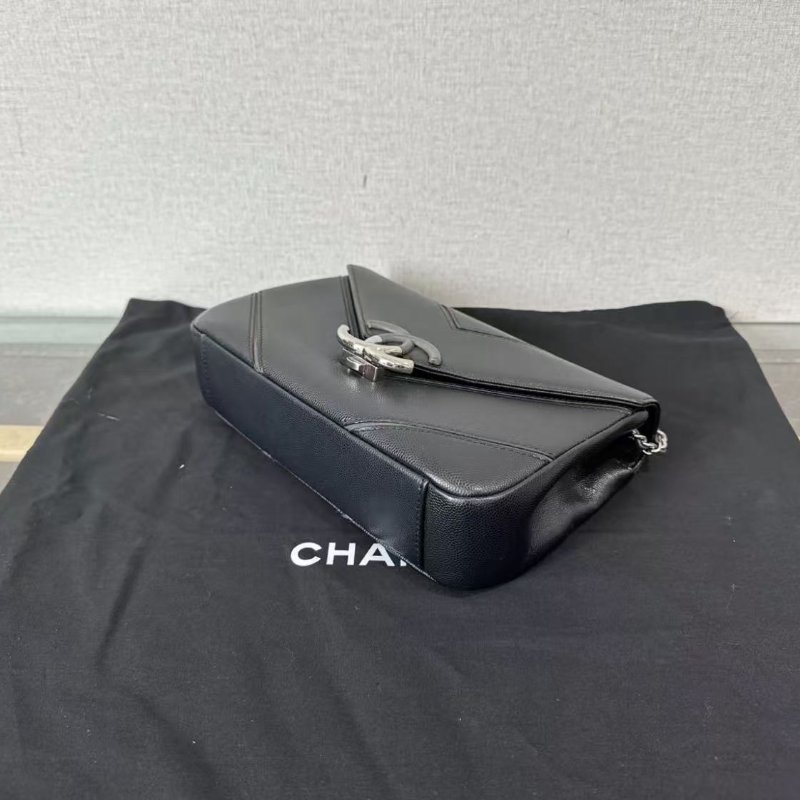 ✨chanel 古巴系列黑銀v紋斜背包 24*15*5.5 98新配件塵袋盒子保卡-1