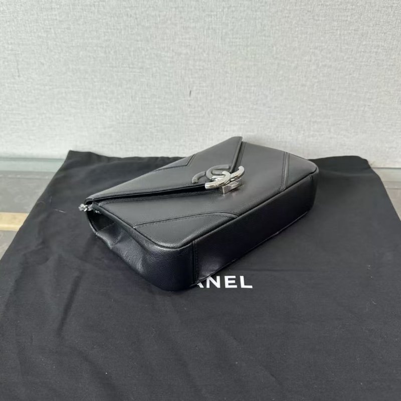 ✨chanel 古巴系列黑銀v紋斜背包 24*15*5.5 98新配件塵袋盒子保卡-3