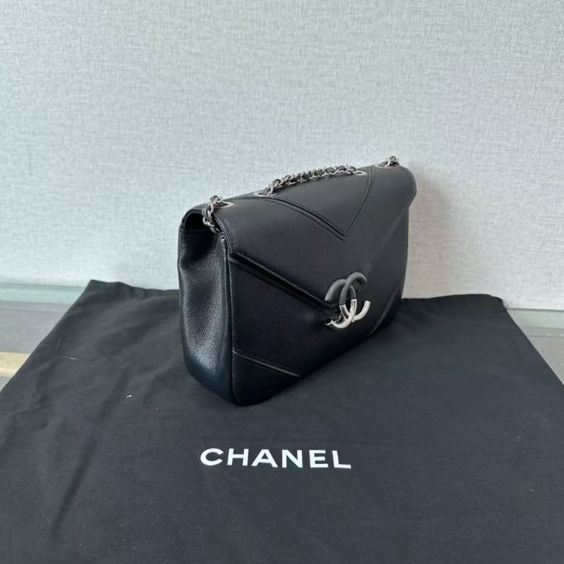 ✨chanel 古巴系列黑銀v紋斜背包 24*15*5.5  98新配件塵袋盒子保卡-4