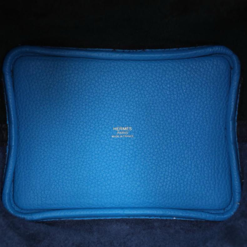 HERMES(愛馬仕) Picotin 18 菜籃子 89黑色拼2Z午夜藍拼0F弗羅裏達藍 TC皮 Y刻 金扣-4