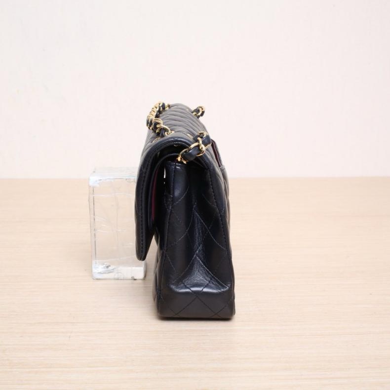 CHANEL(香奈兒) CF 口蓋包 中號 25.5cm 黑色 24開 金扣 菱格紋-1