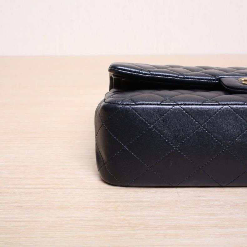 CHANEL(香奈兒) CF 口蓋包 中號 25.5cm 黑色 24開 金扣 菱格紋-3