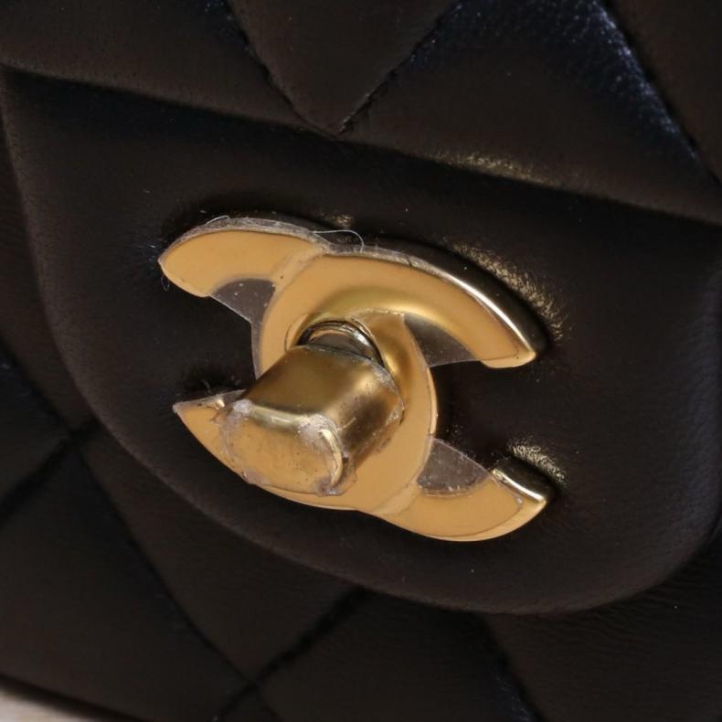 CHANEL(香奈兒) CF 口蓋包 中號 25.5cm 黑色 24開 金扣 菱格紋-5