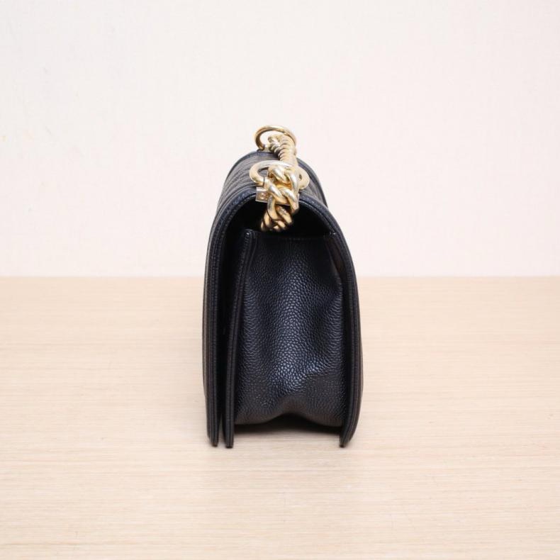 CHANEL(香奈兒) Leboy 中號 25cm 黑色 荔枝 23開 金扣 菱格紋-1
