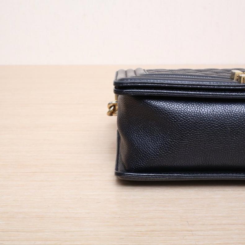 CHANEL(香奈兒) Leboy 中號 25cm 黑色 荔枝 23開 金扣 菱格紋-3