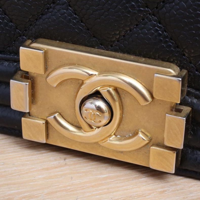 CHANEL(香奈兒) Leboy 中號 25cm 黑色 荔枝 23開 金扣 菱格紋-5
