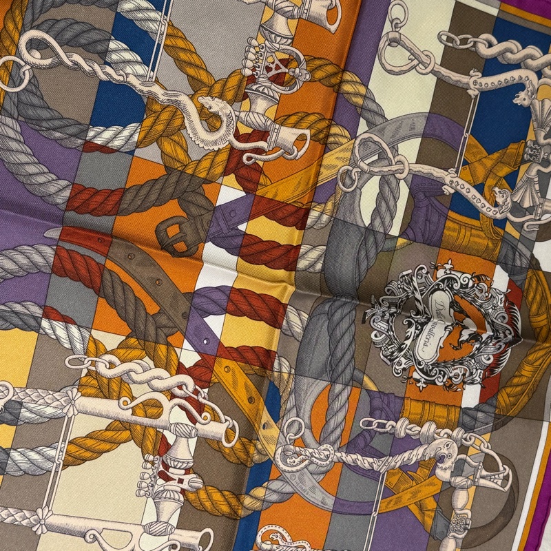 Hermes紫邊繩索圖絲巾42*42-6