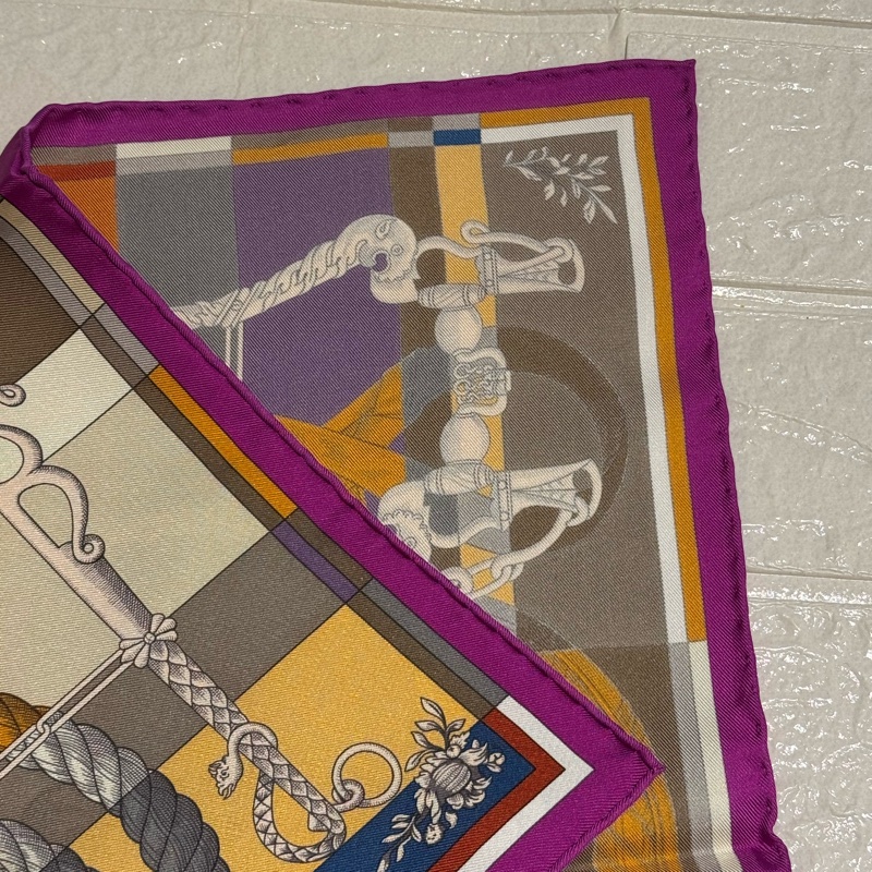 Hermes紫邊繩索圖絲巾42*42-7