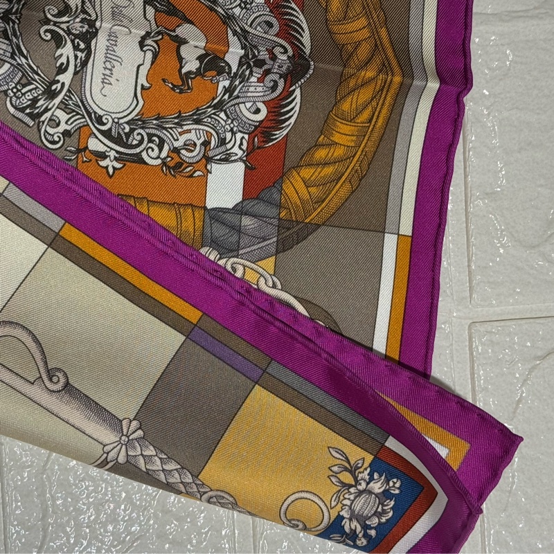 Hermes紫邊繩索圖絲巾42*42-9