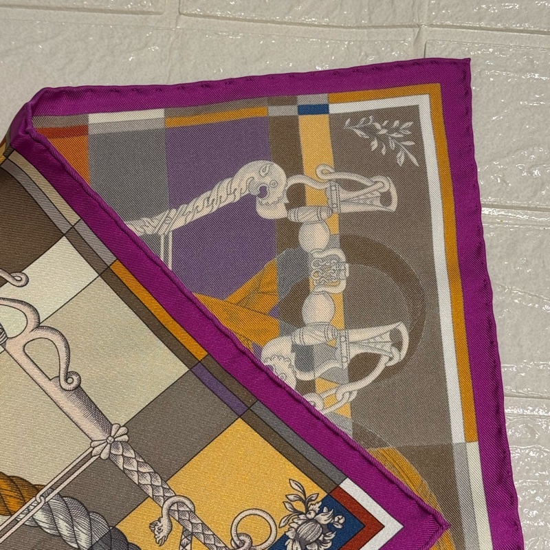 Hermes紫邊繩索圖絲巾42*42-10