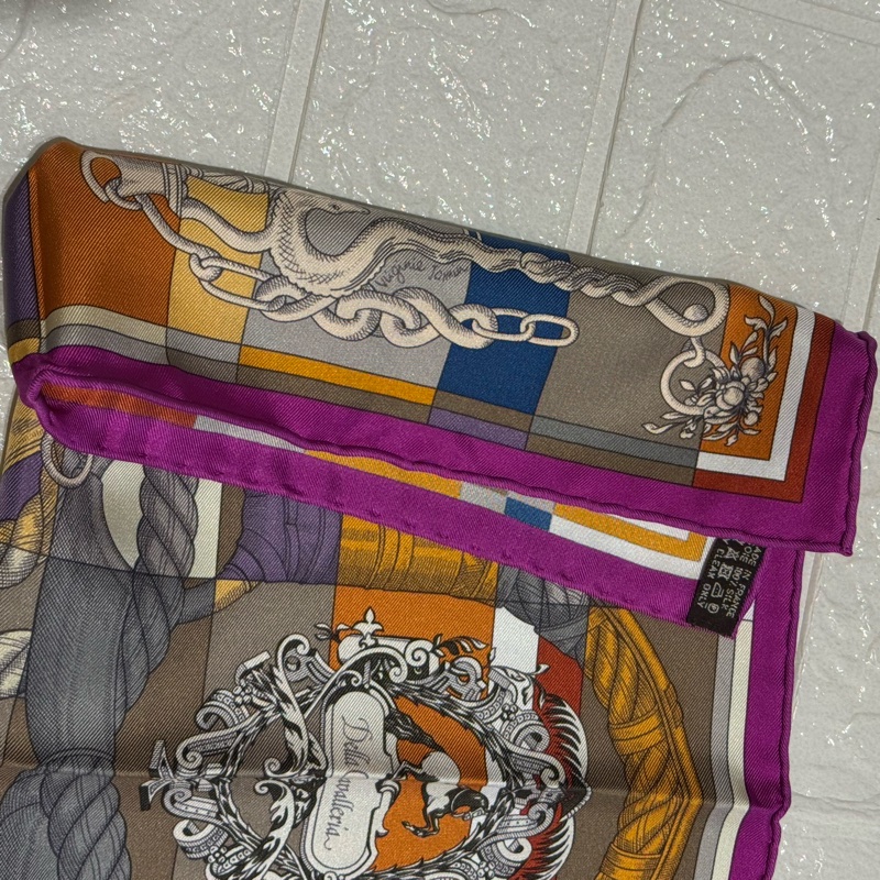 Hermes紫邊繩索圖絲巾42*42-11