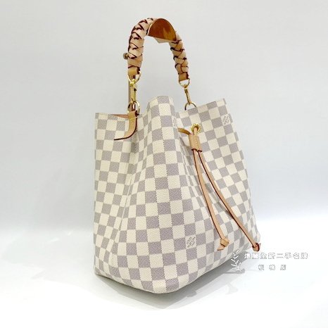 LV NEONOE MM白棋盤格編織手提水桶包N40344-3