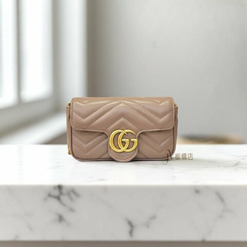 Gucci GG Marmont mini裸粉下蓋銜縫鍊條包476433