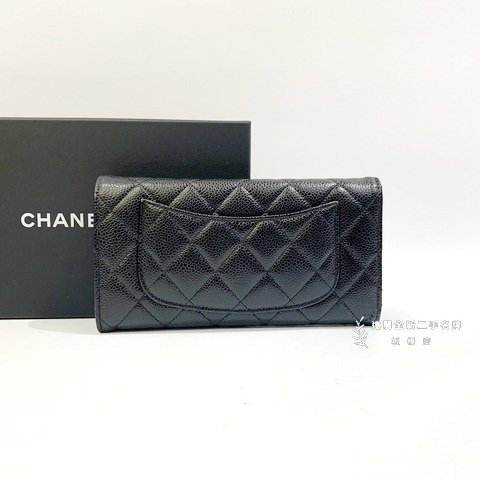 CHANEL 黑荔枝皮銀釦下蓋長夾AP0241-5