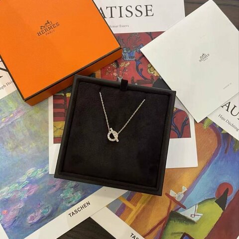 Hermes Finesse 玫瑰金滿鑽小Q項鍊 99新配件塵袋
