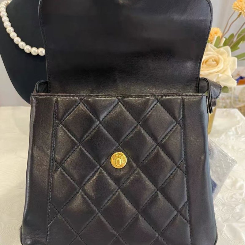 Chanel 中古黑金荔枝紋牛皮黛妃Kelly腋下包 98新配件塵袋-2