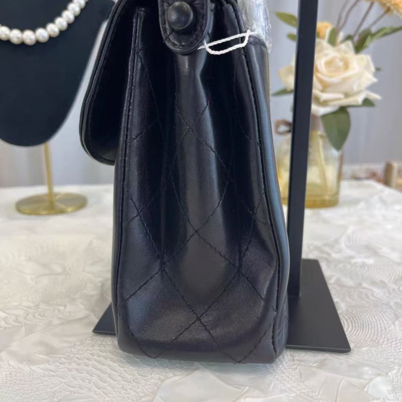 Chanel 中古黑金荔枝紋牛皮黛妃Kelly腋下包 98新配件塵袋-6