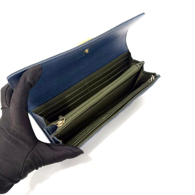 Chanel皮夾海軍藍荔枝皮金釦BOY下蓋長夾A80286-5