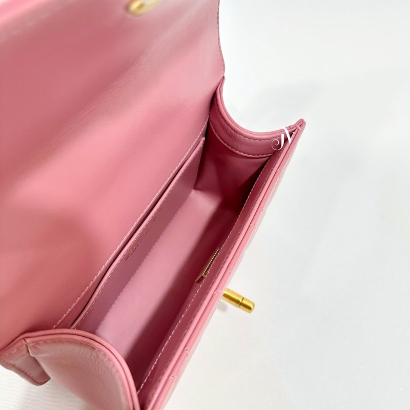 CHANEL 24C 粉色牛皮金釦雙金球下蓋包/AS2649-5