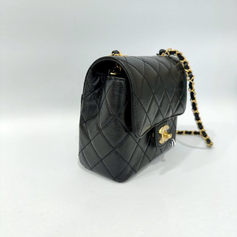 Chanel 黑山羊皮22K金釦口蓋包 AS3648-2