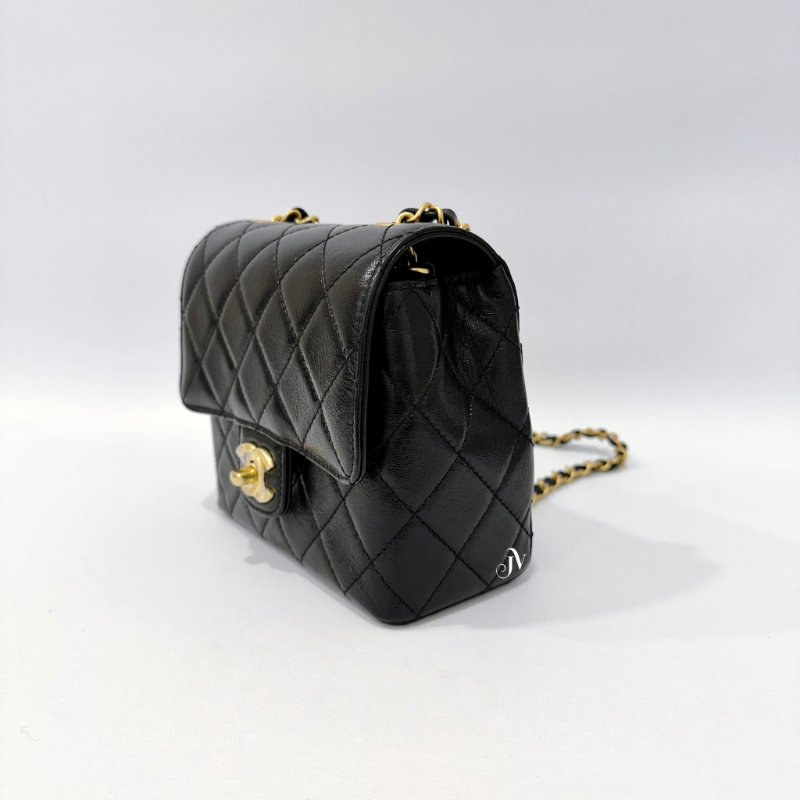 Chanel 黑山羊皮22K金釦口蓋包 AS3648-3