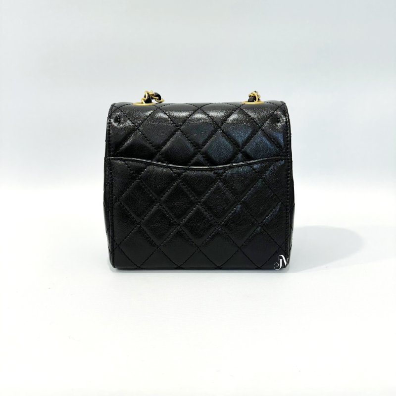 Chanel 黑山羊皮22K金釦口蓋包 AS3648-4