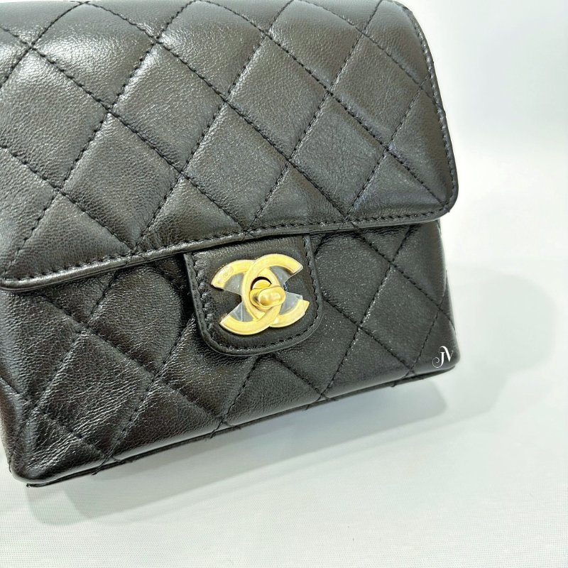 Chanel 黑山羊皮22K金釦口蓋包 AS3648-6