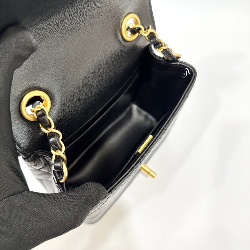 Chanel 黑山羊皮22K金釦口蓋包 AS3648-7