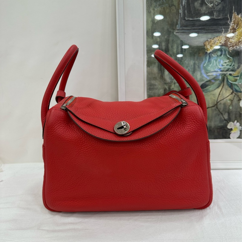 愛馬仕Hermes Lindy30 红色 TC皮 銀扣 X刻-1