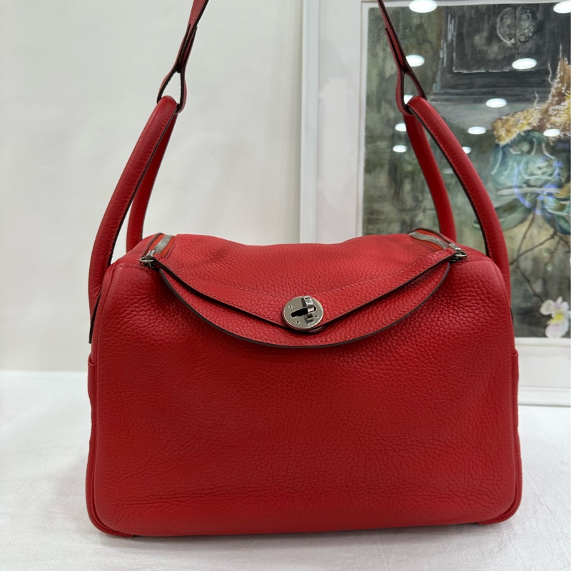 愛馬仕Hermes Lindy30 红色 TC皮 銀扣 X刻-6