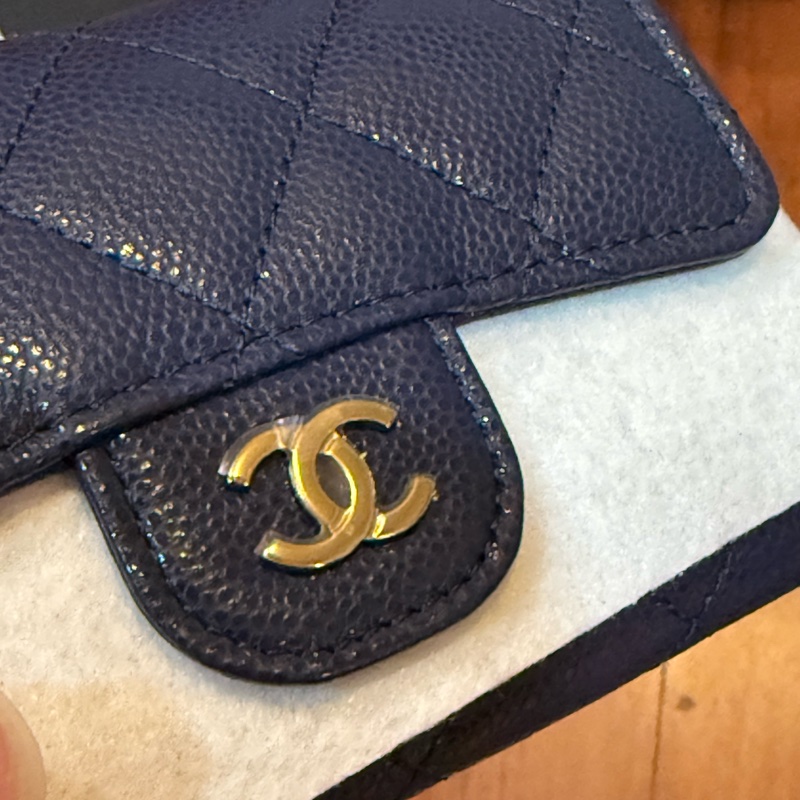 Chanel 小卡包 荔枝皮深藍淡金色logo-27