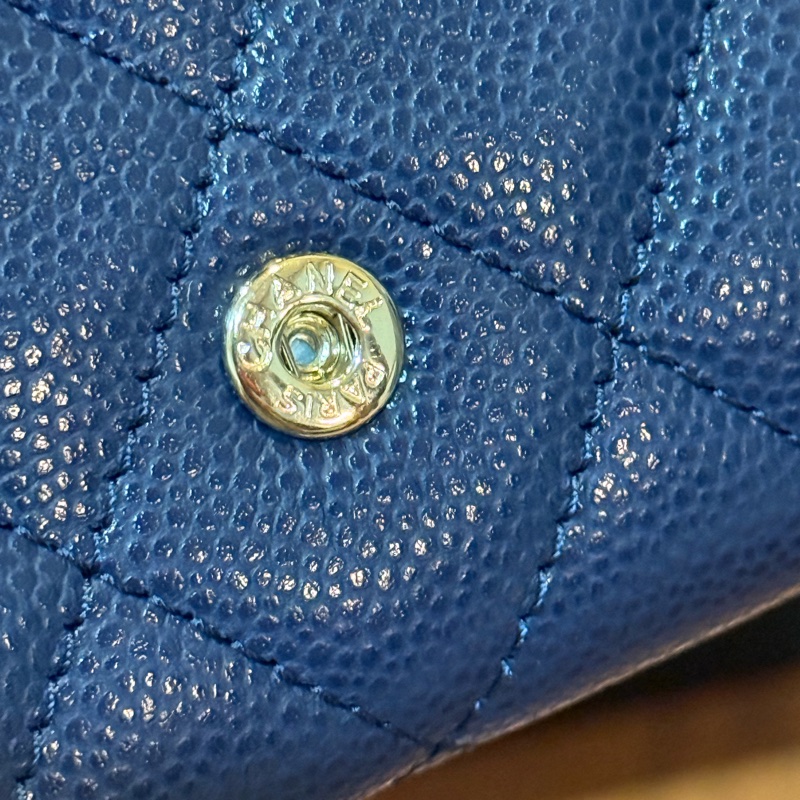 Chanel 小卡包 荔枝皮深藍淡金色logo-30