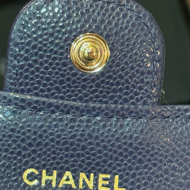 Chanel 小卡包 荔枝皮深藍淡金色logo-31