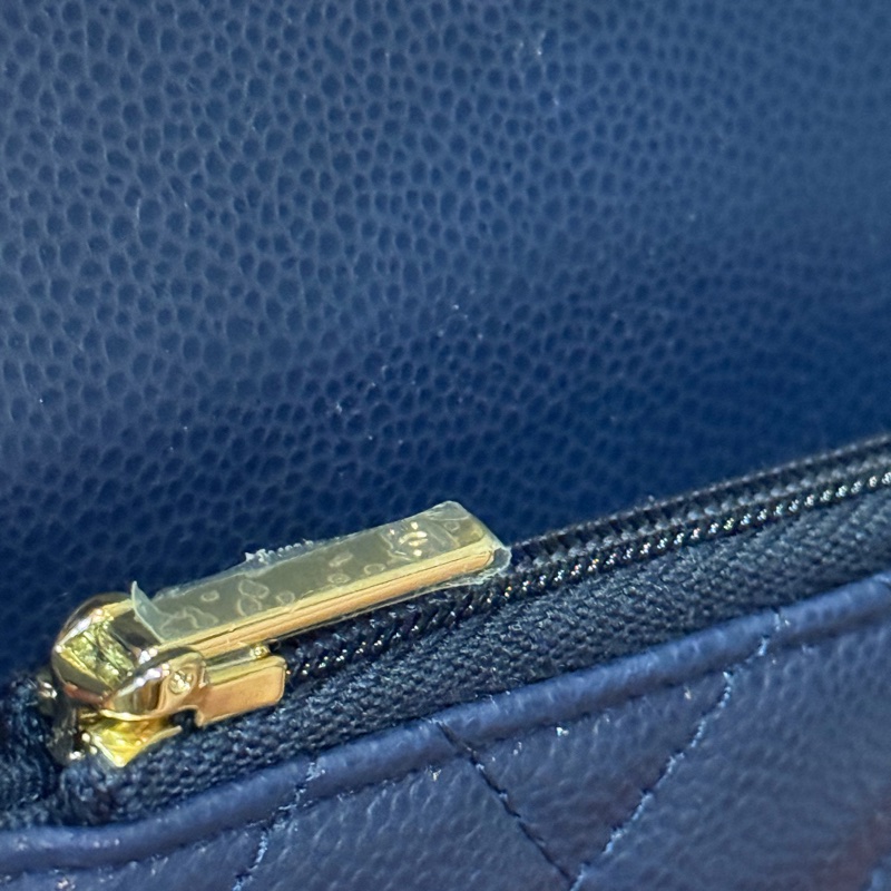 Chanel 小卡包 荔枝皮深藍淡金色logo-53