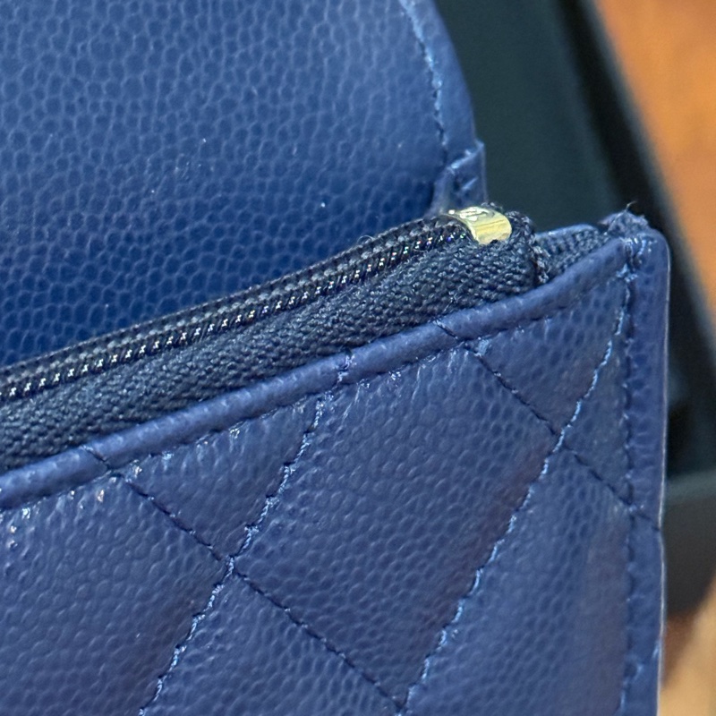 Chanel 小卡包 荔枝皮深藍淡金色logo-55