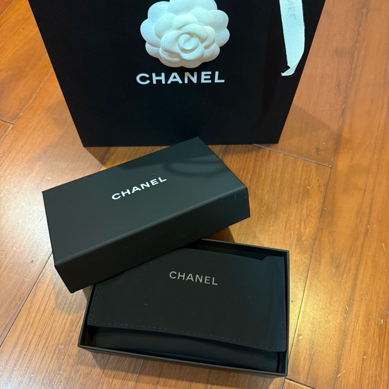 Chanel 小卡包 荔枝皮深藍淡金色logo-63