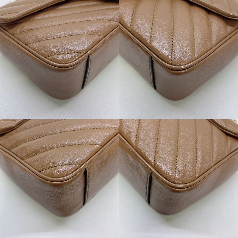 GUCCI GG Marmont棕色牛皮雙鍊肩背包-8