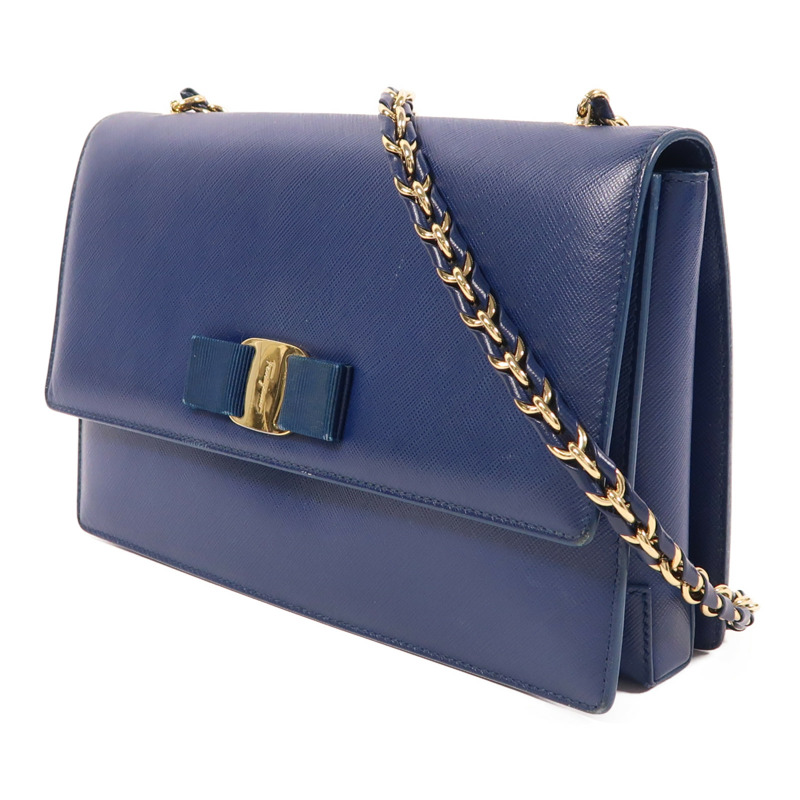 Salvatore Ferragamo 牛皮皮革Chain Shoulder金扣鏈帶肩背袋-2