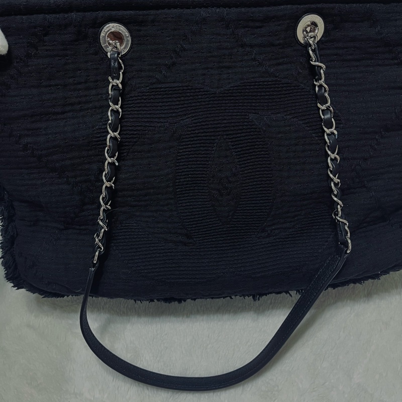 Chanel 中型 Deauville #流蘇帆布購物包沙灘包 ～可手提和肩背兩用（黑色）-7