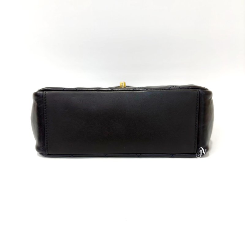 CHANEL 海軍藍牛皮古銅金釦口蓋手提肩背包-5