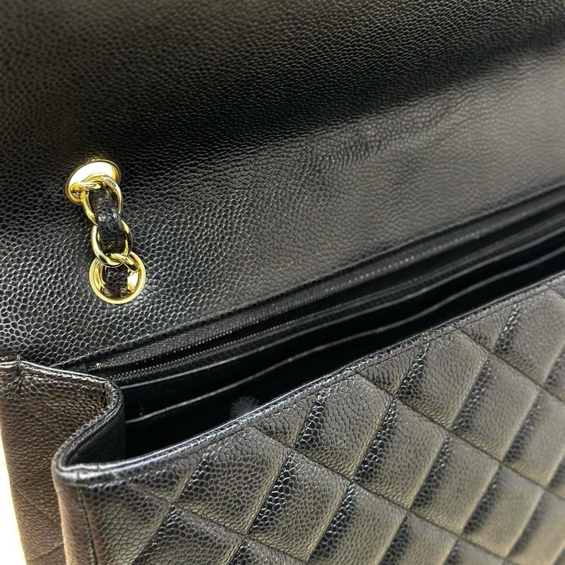 🖤賠本出🖤CHANEL Maxi Cf 33cm 香奈兒 黑金荔 枝牛皮 超大經典口蓋包 菱格紋-8