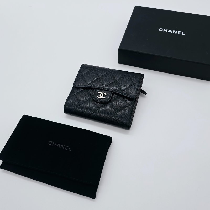 Chanel 香奈兒經典翻蓋短夹｜荔枝紋牛皮｜黑金配色｜附原裝盒子｜-9