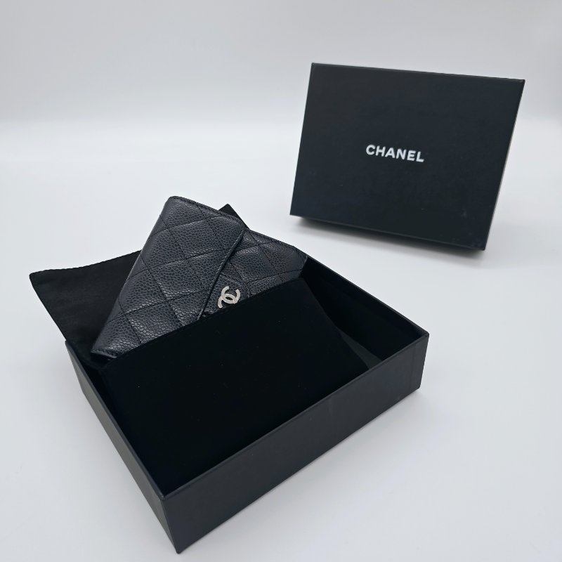 Chanel 香奈兒經典翻蓋短夹｜荔枝紋牛皮｜黑金配色｜附原裝盒子｜-10