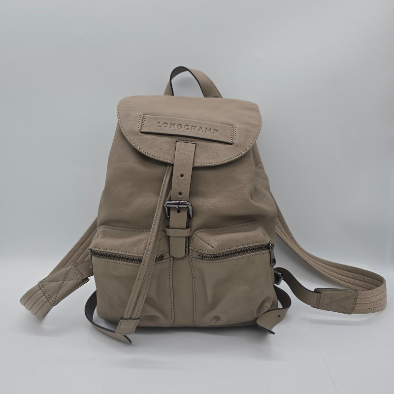 LongChamp 3D 灰褐色 大容量 全牛皮 雙肩包 書包 電腦包-0