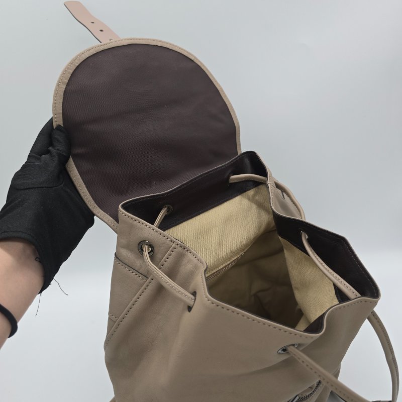 LongChamp 3D 灰褐色 大容量 全牛皮 雙肩包 書包 電腦包-9