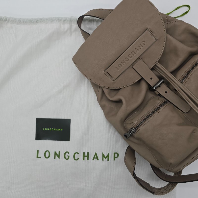 LongChamp 3D 灰褐色 大容量 全牛皮 雙肩包 書包 電腦包-11